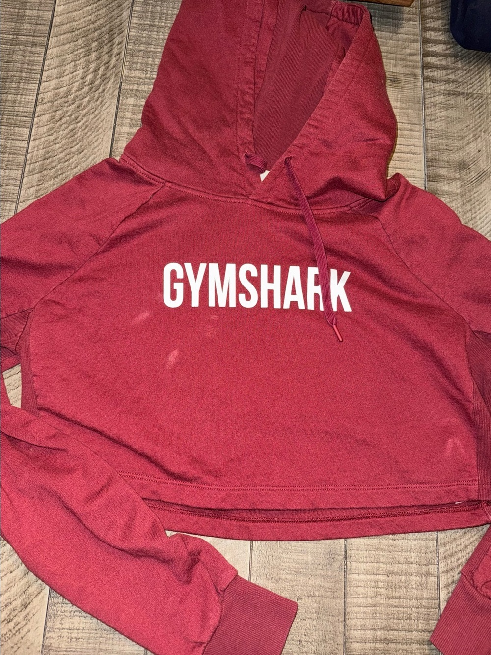 Gymshark Burgundy Cropped Hoodie with White Logo